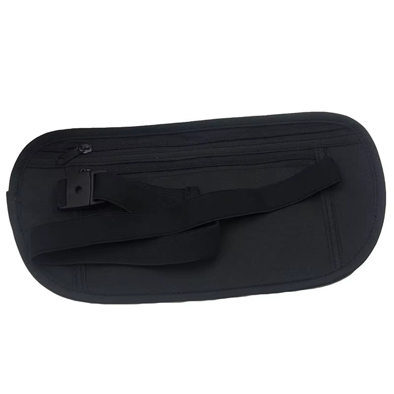 Unisex Travel Waist Pouch Passport Money Belt Bag Hidden Security Wallet Black Zippered Waist Security Pouch