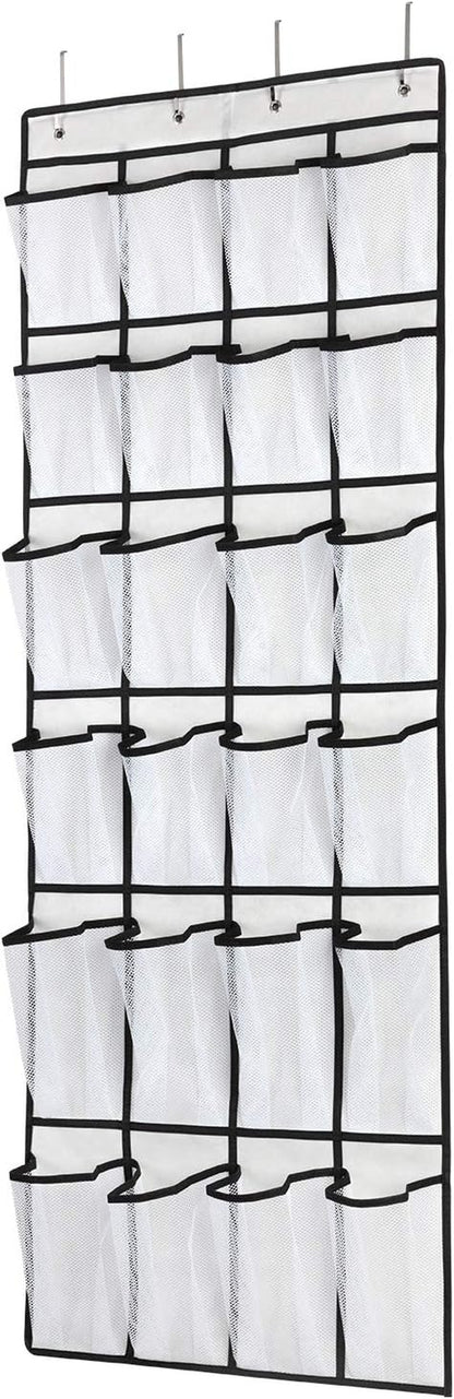 Over the Door Shoe Organizer, Hanging Shoe Organizer with 24 Mesh Large Pockets Door Shoe Rack Organizer for Men Women Kids Hanging Shoe Storage Bag.(White)