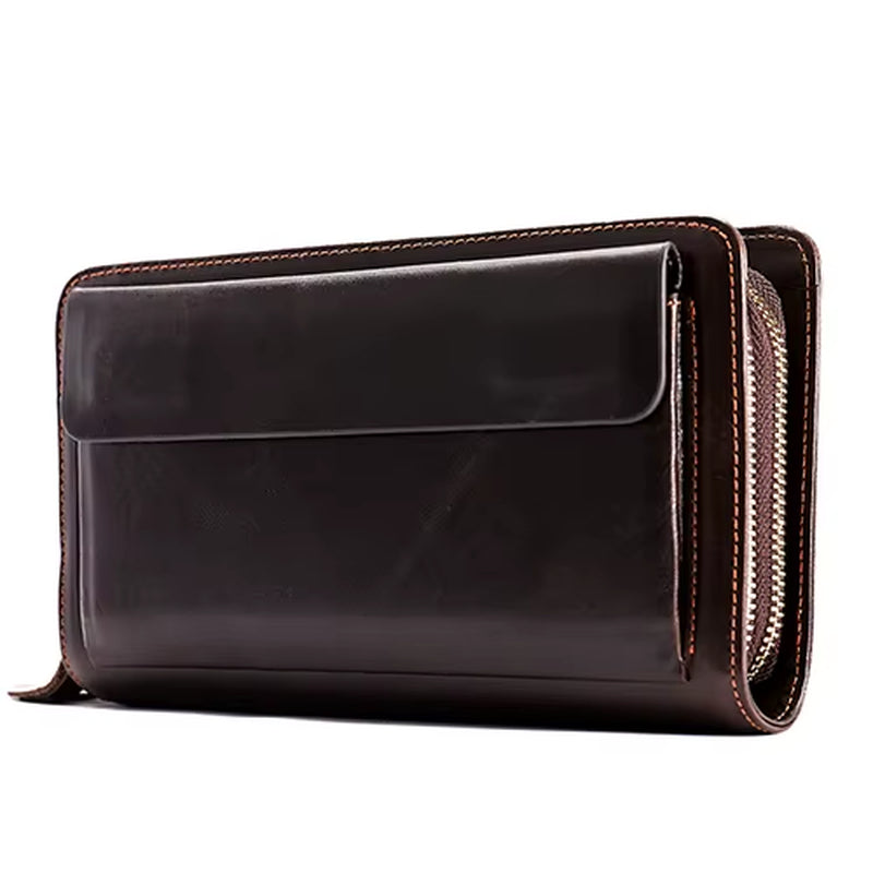 Men'S Wallet Genuine Leather Men Clutch Bag Double Zip Passport Wallet for Cards Coin Long Wallets Purse Hand Bag Pouch