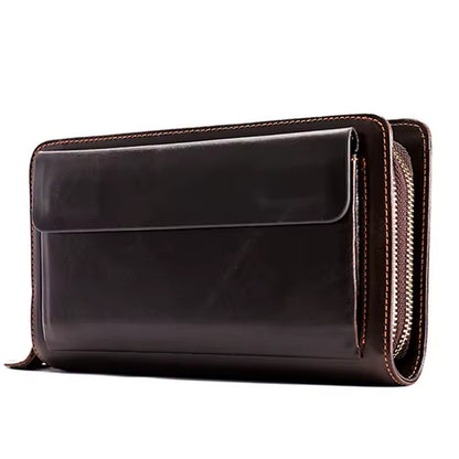 Men'S Wallet Genuine Leather Men Clutch Bag Double Zip Passport Wallet for Cards Coin Long Wallets Purse Hand Bag Pouch