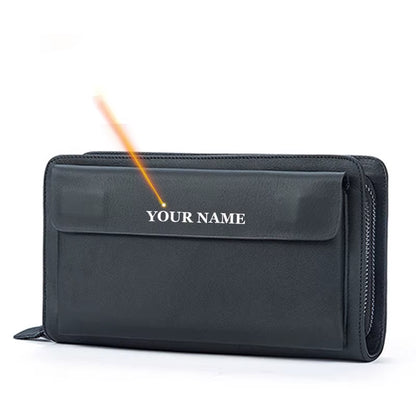 Men'S Wallet Genuine Leather Men Clutch Bag Double Zip Passport Wallet for Cards Coin Long Wallets Purse Hand Bag Pouch