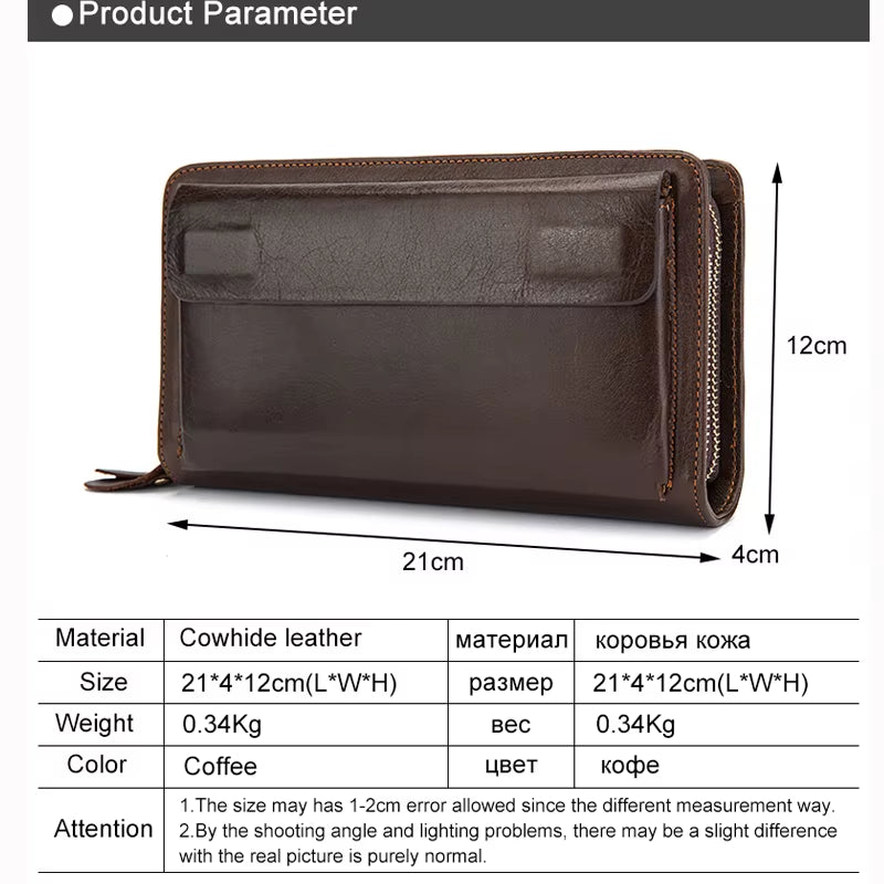 Men'S Wallet Genuine Leather Men Clutch Bag Double Zip Passport Wallet for Cards Coin Long Wallets Purse Hand Bag Pouch