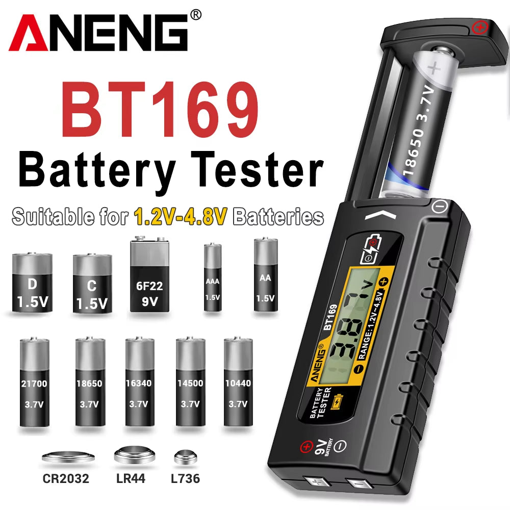 BT169 Digital Battery Testers Detector Multifunctional Quickly Measure Battery AA/AAA/C/D/9V/1.5V Button Cell Measurement