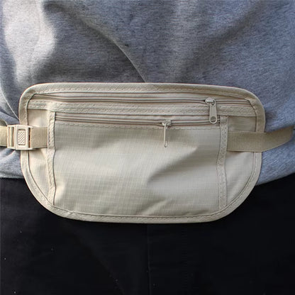 Unisex Travel Waist Pouch Passport Money Belt Bag Hidden Security Wallet Black Zippered Waist Security Pouch