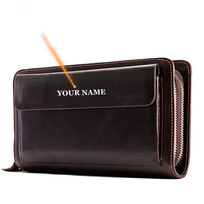 Men'S Wallet Genuine Leather Men Clutch Bag Double Zip Passport Wallet for Cards Coin Long Wallets Purse Hand Bag Pouch