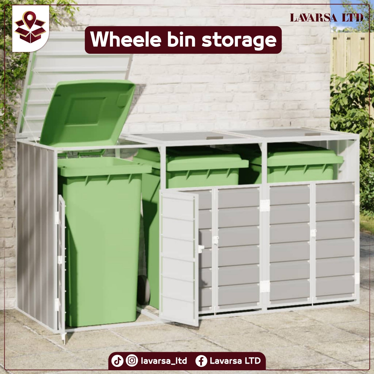 NNEVL Wheelie Bin Storage for Triple Bins Grey 216x81x115 cm Steel