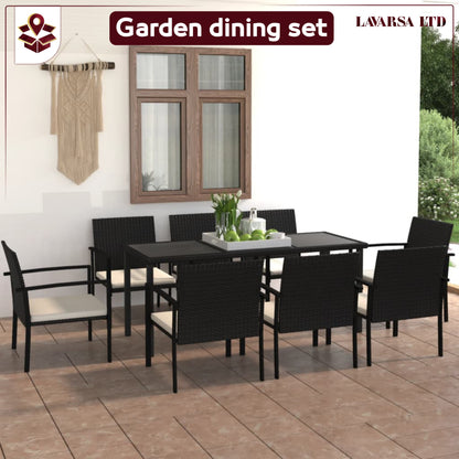 NNEVL 9 Piece Garden Dining Set Poly Rattan Black