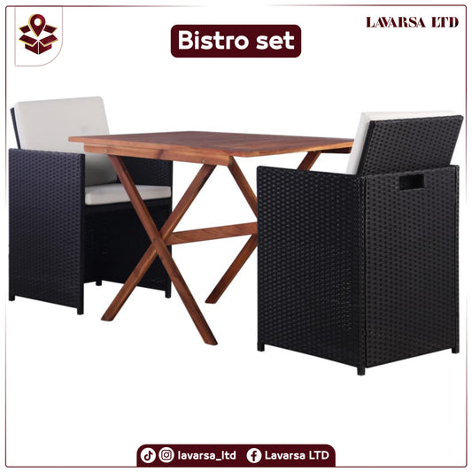 NNEVL 3 Piece Bistro Set Poly Rattan and Acacia Wood Black