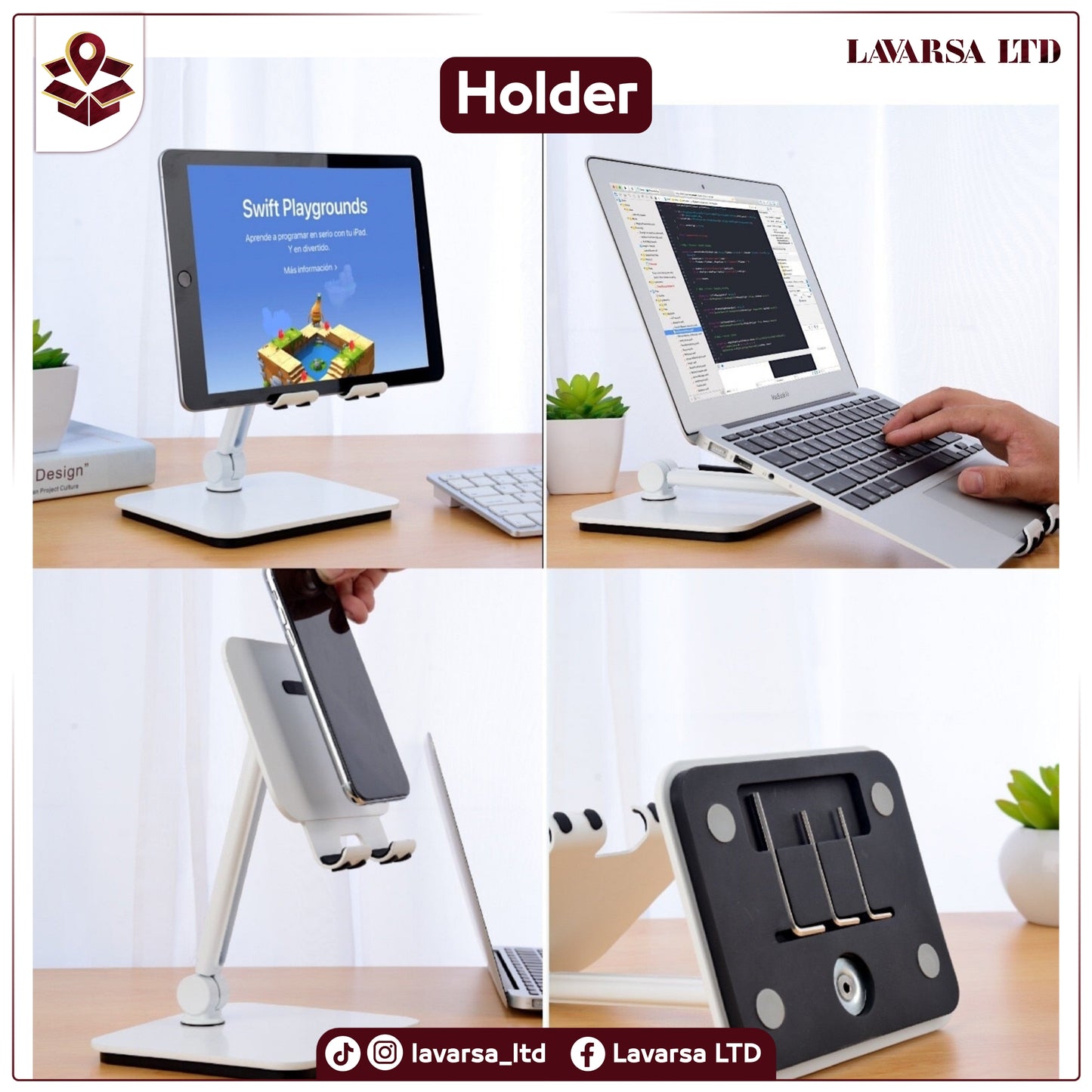 NNEDSZ Full Motion 3 in 1 Smartphone Tablet and Notebook Holder White