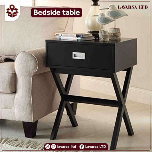 Modern 1-Drawer Bedside Table Nightstand End Table in Black Wood Finish